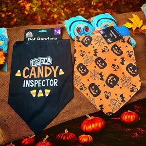 Halloween Pet Bandana Lot Spooky Pumpkins Bats Candy Inspector OSFM